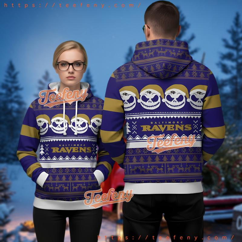 Baltimore Ravens Nightmare Before Christmas Ugly Christmas 3D Hoodie