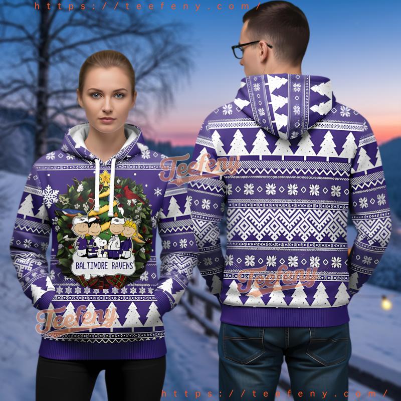 Baltimore Ravens Peanuts Characters Ugly Christmas 3D Hoodie Gift