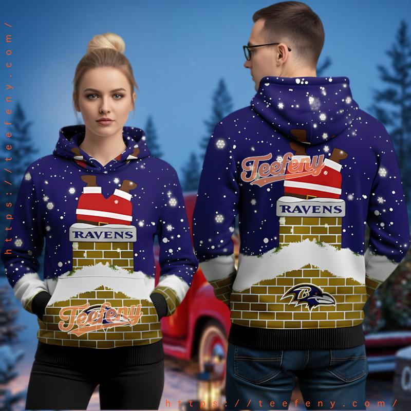 Baltimore Ravens Santa Chimney Ugly Christmas 3D Hoodie Design