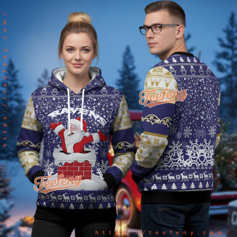 Baltimore Ravens Santa Chimney Ugly Christmas 3D Hoodie Funny