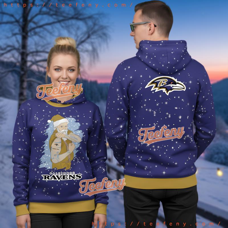 Baltimore Ravens Tattooed Santa Ugly Christmas 3D Hoodie Fan Gift