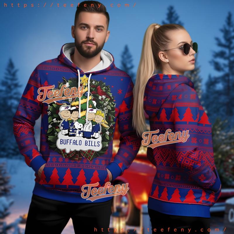 Buffalo Bills Charlie Brown Gang Christmas Wreath 3D Ugly Hoodie