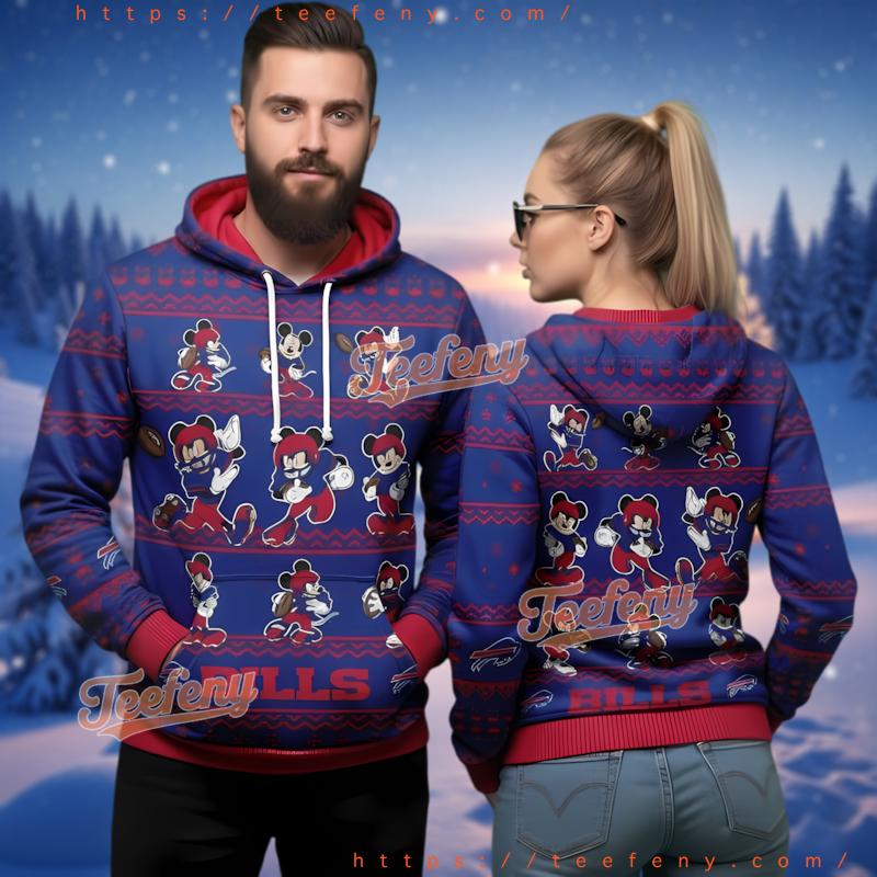 Buffalo Bills Christmas Mickey Mouse 3D Ugly Hoodie
