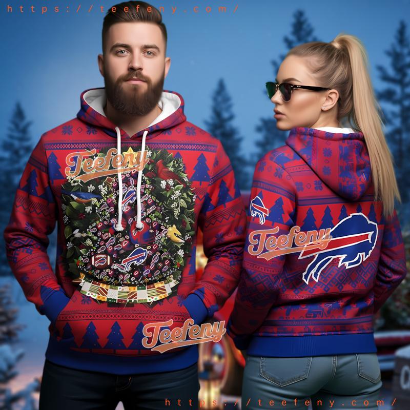 Buffalo Bills Christmas Wreath Ugly Christmas 3D Hoodie