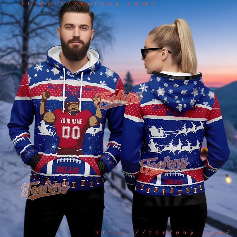 Buffalo Bills Custom Name Number Christmas Full Print 3D Hoodie
