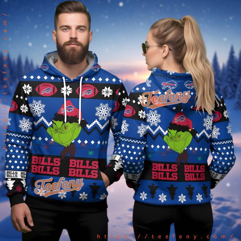 Buffalo Bills Funny Grinch 3D Ugly Christmas Hoodie
