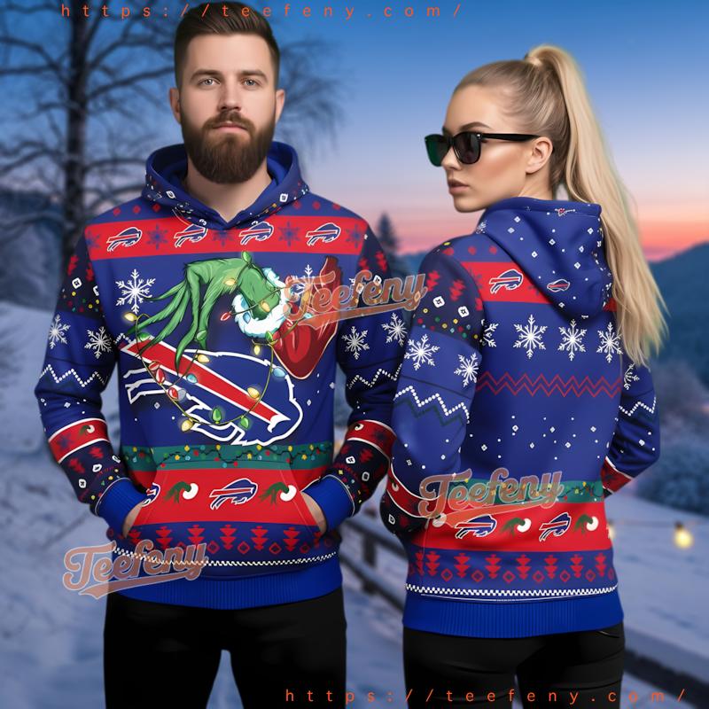 Buffalo Bills Grinch Character Hand Festive 3D Ugly Christmas Hoodie