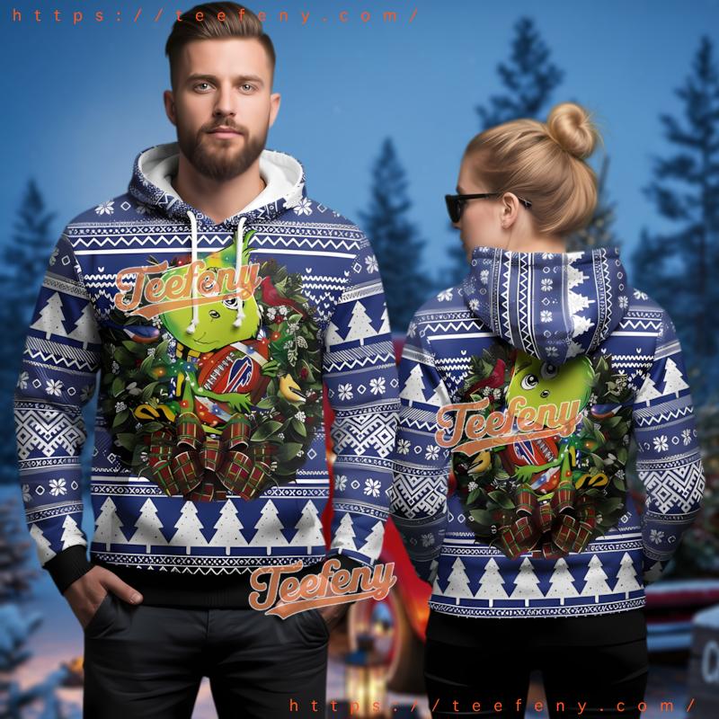 Buffalo Bills Grinch Christmas Wreath Ugly 3D Hoodie