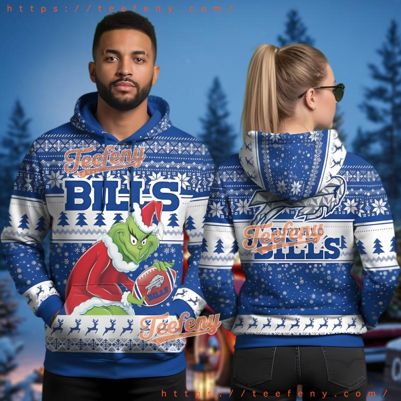 Buffalo Bills Grinch Football Christmas 3D Ugly Hoodie