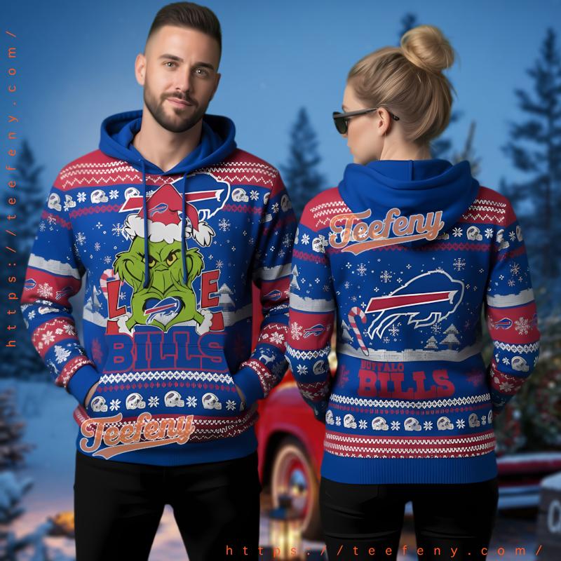 Buffalo Bills Grinch Stealing Christmas 3D Ugly Hoodie