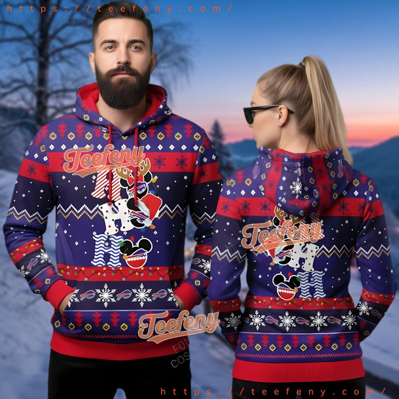 Buffalo Bills Mickey Mouse Reindeer Ugly Christmas 3D Hoodie