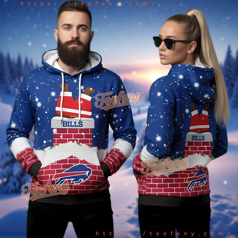 Buffalo Bills Santa Claus Down Chimney Ugly Christmas Hoodie 3D