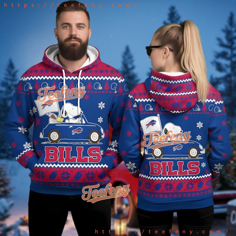 Buffalo Bills Snoopy Driving Car 3D Ugly Christmas Hoodie