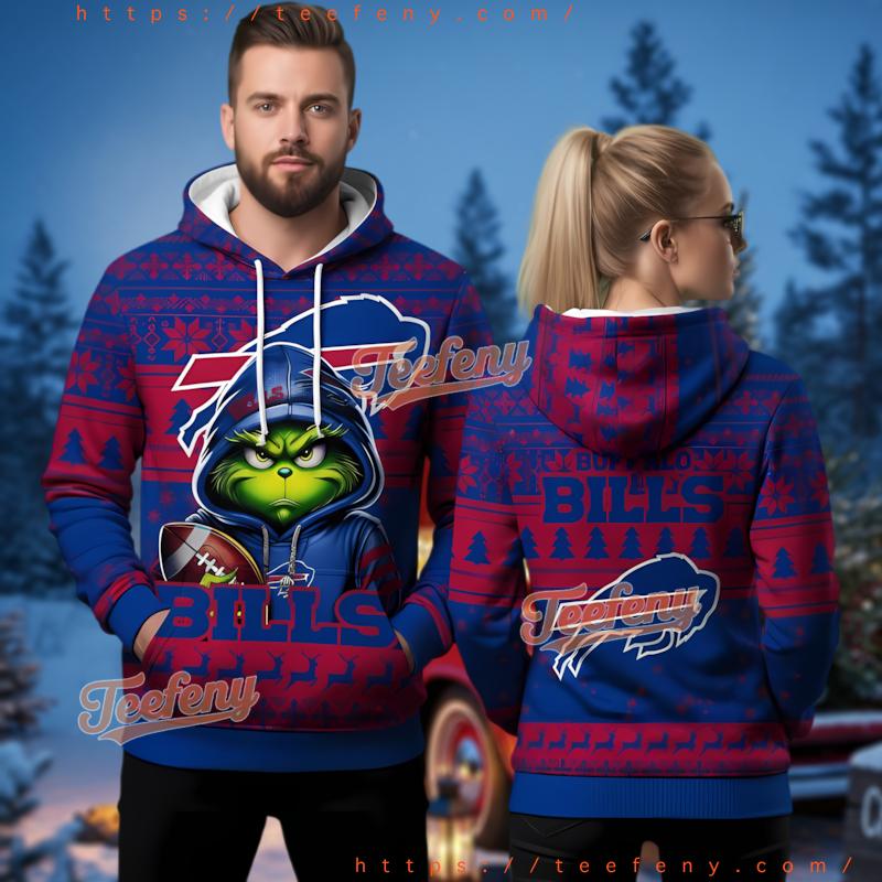 Buffalo Bills The Grinch Holding Ball 3D Ugly Christmas Hoodie