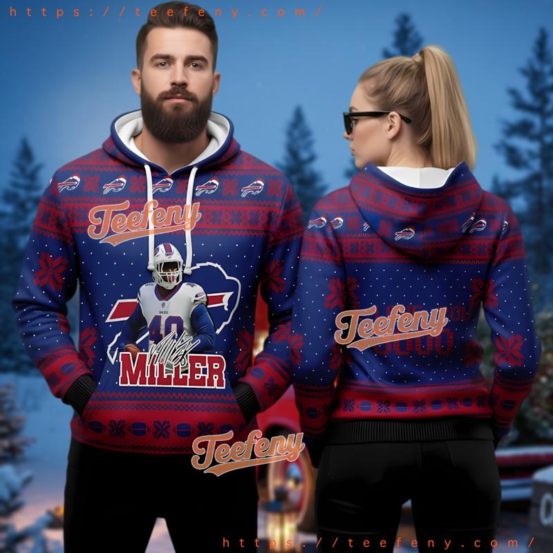 Buffalo Bills Von Miller Signature 3D Ugly Christmas Hoodie