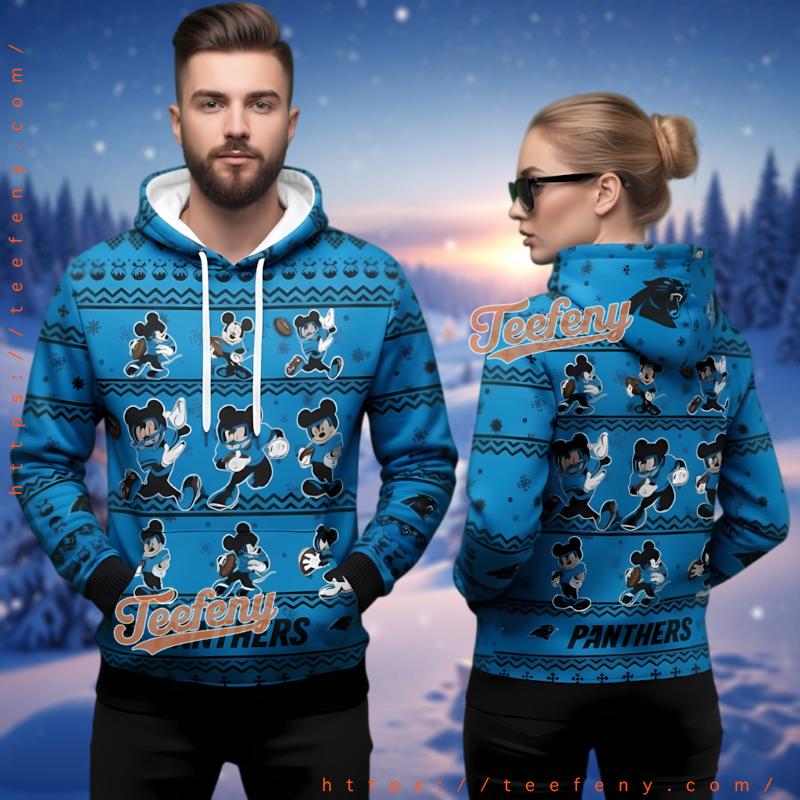 Carolina Panthers Custom Name Ugly Christmas 3D Hoodie Snowflakes Carolina Panthers Custom Name Ugly Christmas 3D Hoodie Snowflakes