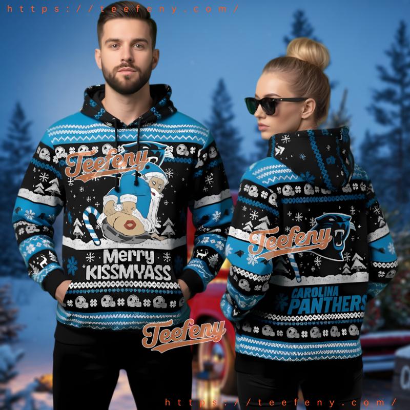 Carolina Panthers Funny Santa Kiss My Ass Ugly Christmas 3D Hoodie