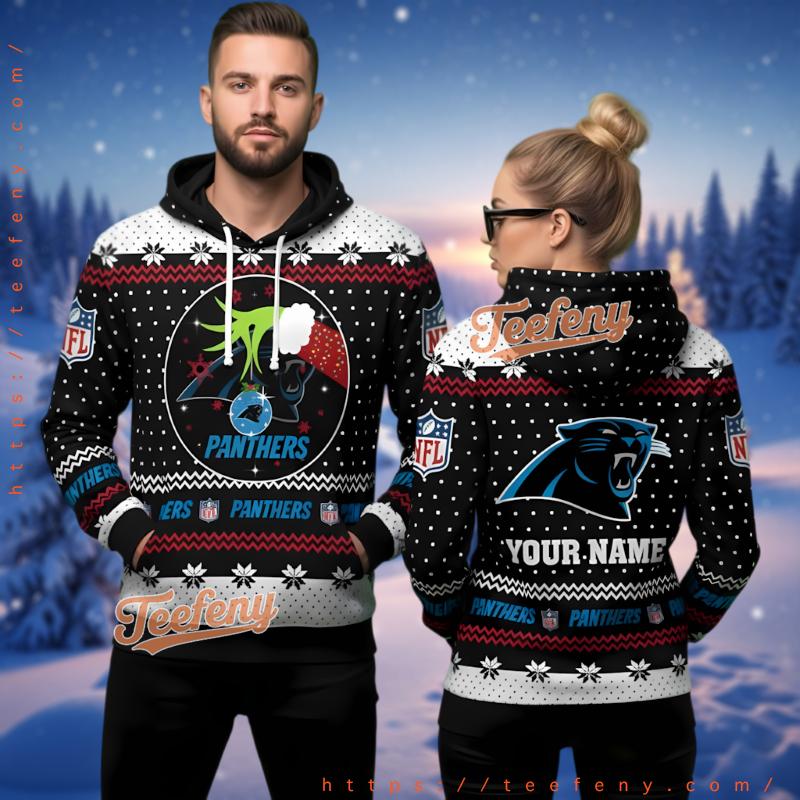 Carolina Panthers Grinch Christmas Ugly 3D Hoodie Custom Name