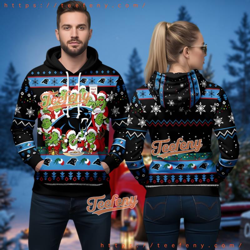 Carolina Panthers Grinch Santa Crew Ugly Christmas 3D Hoodie