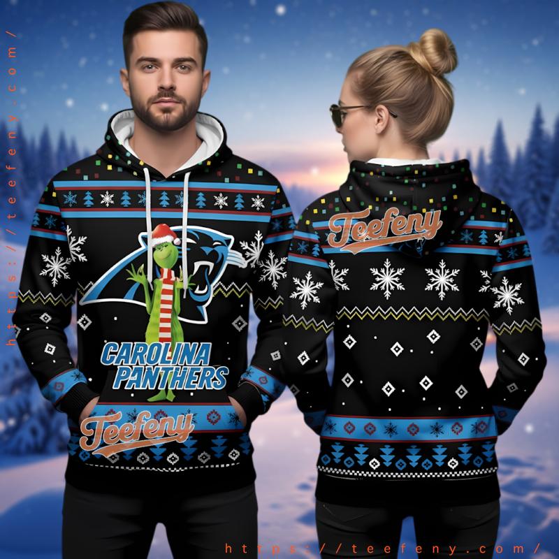 Carolina Panthers Grinch Scarf Design Ugly Christmas 3D Hoodie Gear