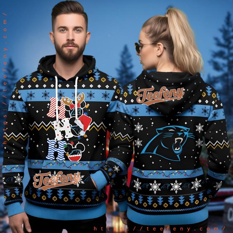 Carolina Panthers Mickey Ho Ho Ho Ugly Christmas 3D Hoodie