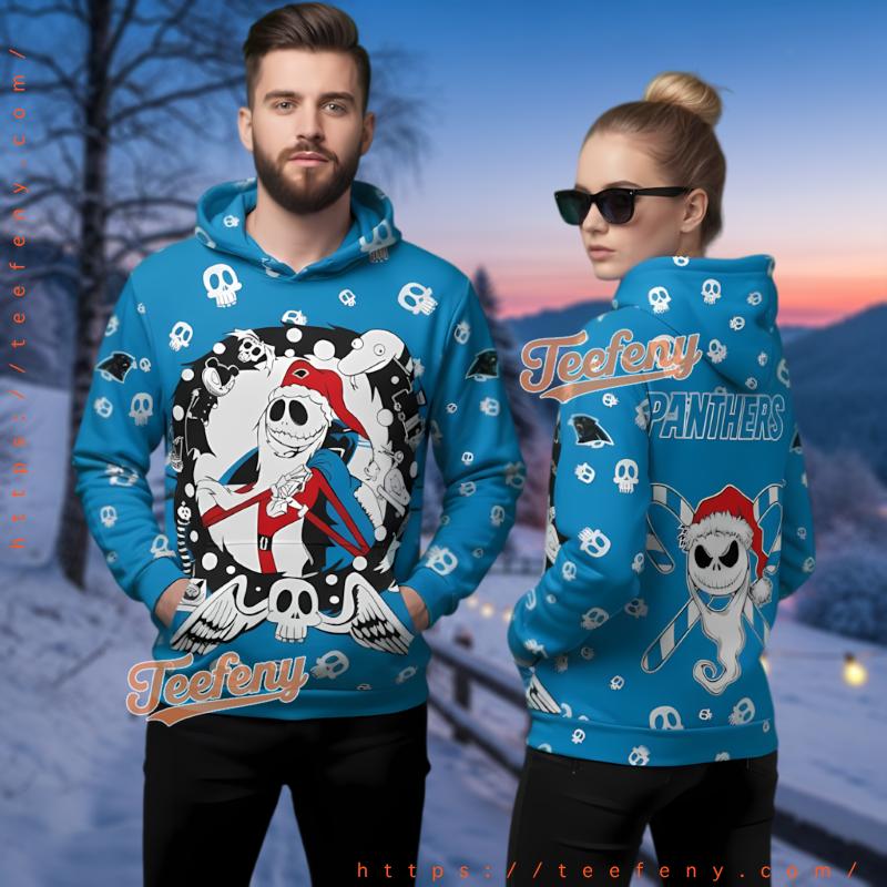 Carolina Panthers Nightmare Before Christmas Ugly Holiday 3D Pullover Hoodie