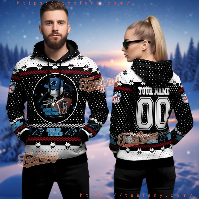 Carolina Panthers Personalized Jack Skellington Ugly Christmas 3D Hoodie