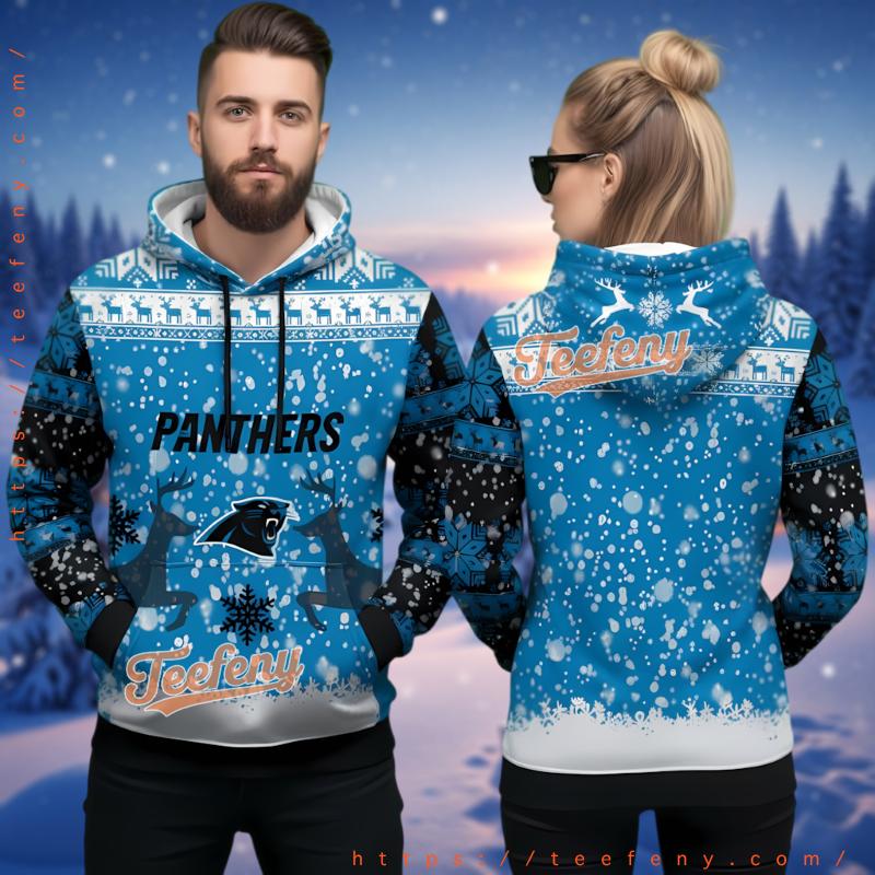 Carolina Panthers Reindeer Ugly Christmas 3D Hoodie Snow Pattern