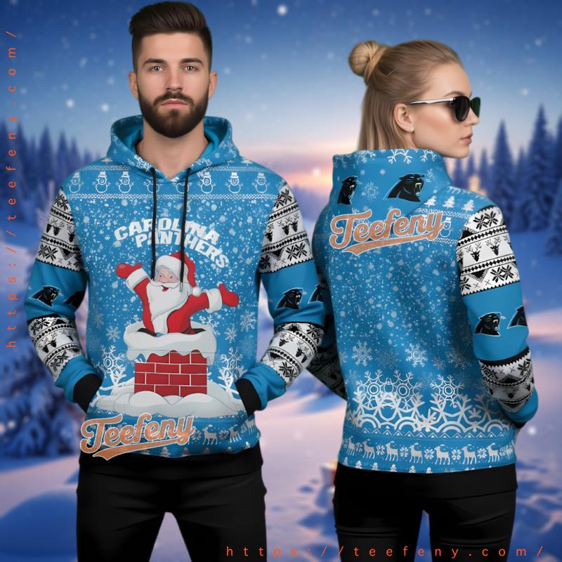 Carolina Panthers Santa Chimney Ugly Christmas 3D Hoodie Blue