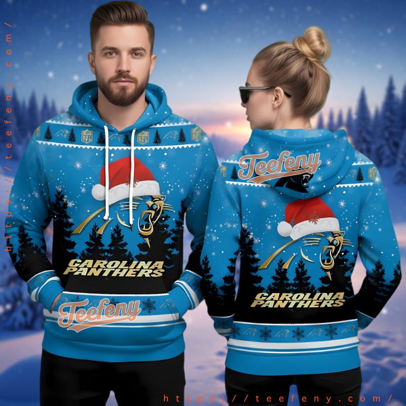 Carolina Panthers Santa Hat Logo Ugly Christmas 3D Hoodie Blue