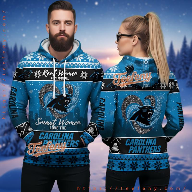Carolina Panthers Smart Women Love Ugly Christmas 3D Hoodie