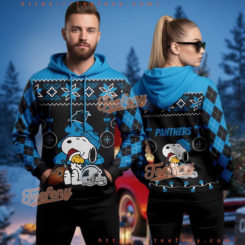 Carolina Panthers Snoopy Woodstock Football Ugly Christmas 3D Hoodie