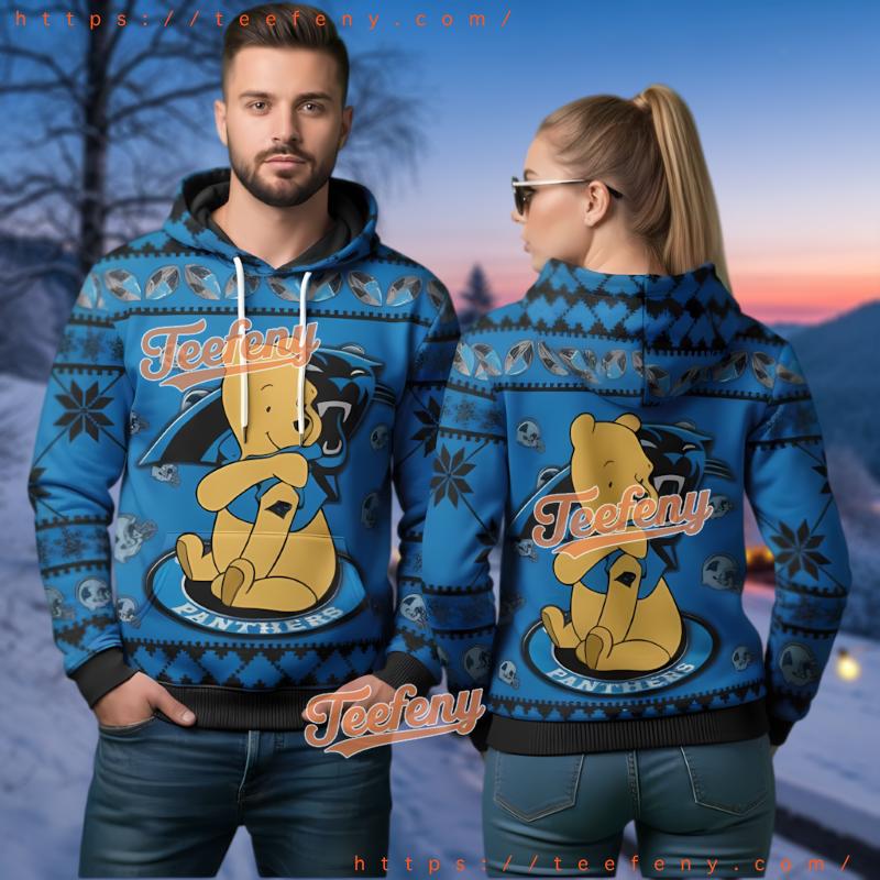 Carolina Panthers Winnie The Pooh Ugly Christmas 3D Hoodie