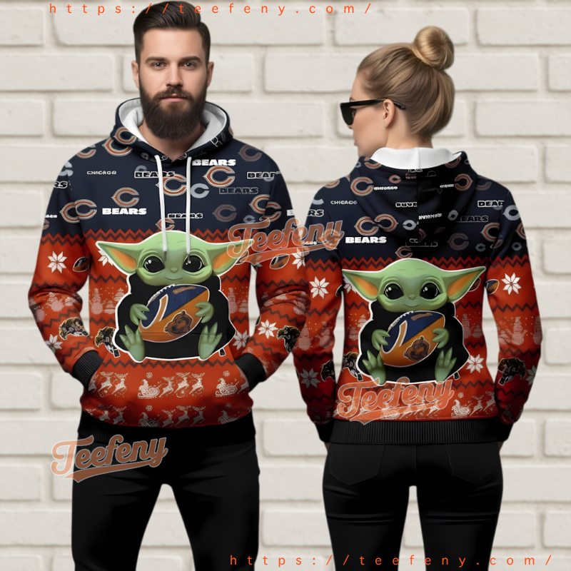 Chicago Bears Baby Yoda 3D Ugly Christmas Hoodie Grogu Fan