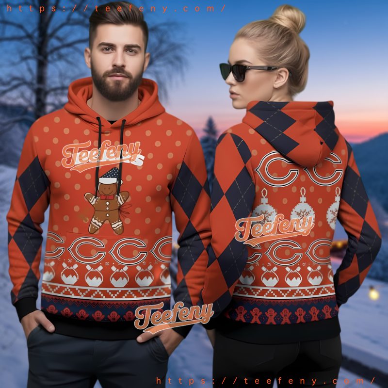 Chicago Bears Christmas Gingerbread Man Ugly Hoodie 3D