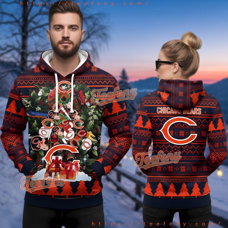 Chicago Bears Disney Mickey Christmas Ugly Hoodie 3D Navy Orange Chicago Bears Disney Mickey Christmas Ugly Hoodie 3D Navy Orange