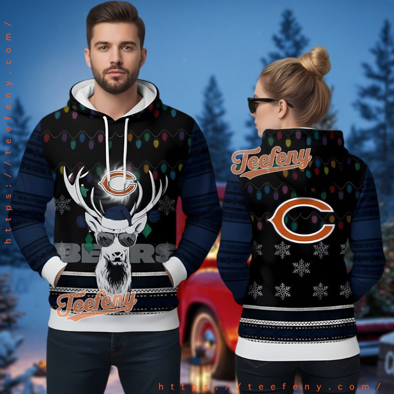 Chicago Bears Cool Reindeer Ugly Christmas 3D Hoodie