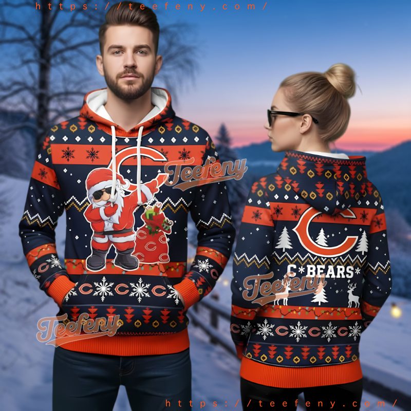 Chicago Bears Dabbing Santa Claus Ugly Christmas 3D Hoodie