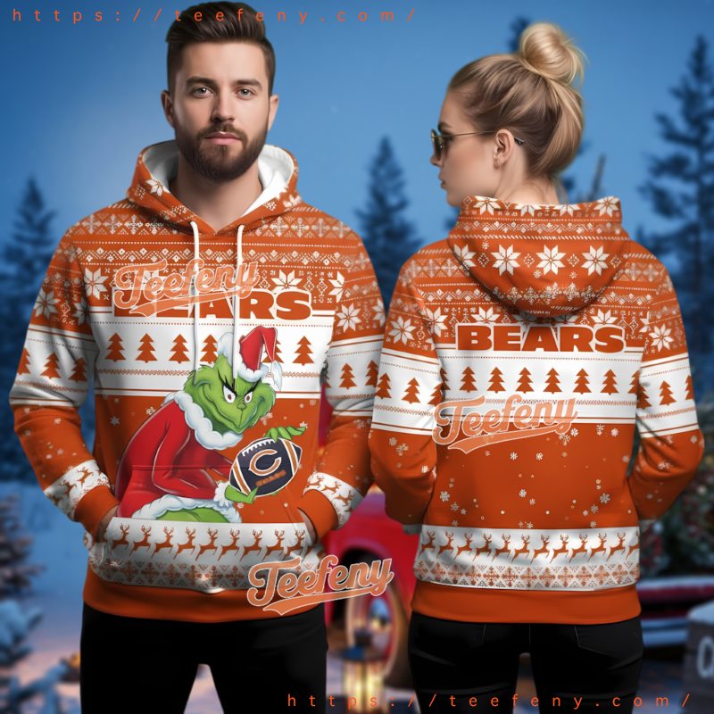 Chicago Bears Grinch Holding Football Ugly Christmas Hoodie 3D Print