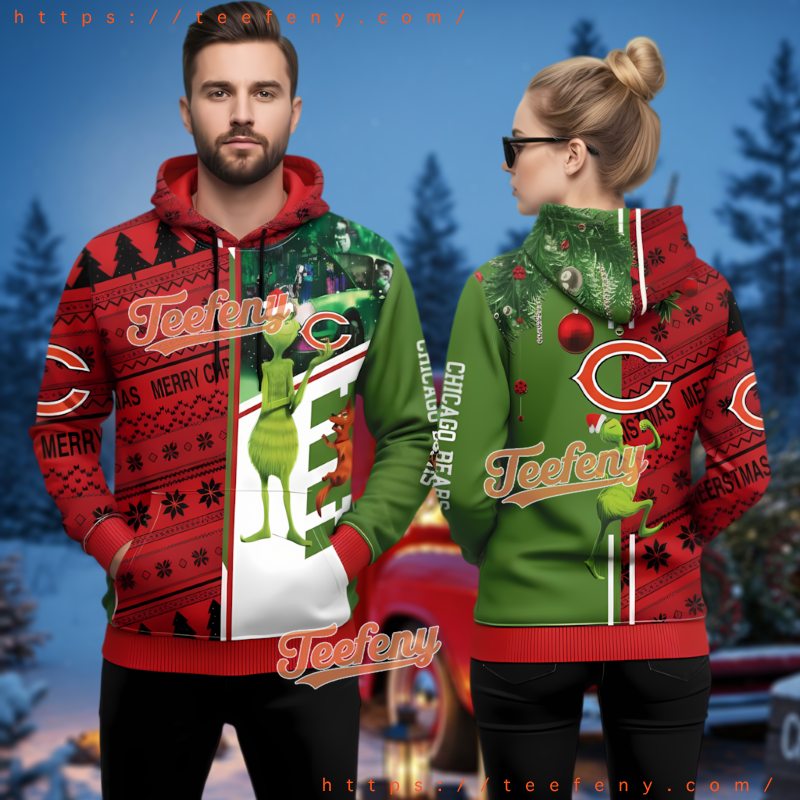 Chicago Bears Grinch Max Dog Ugly Christmas 3D Hoodie