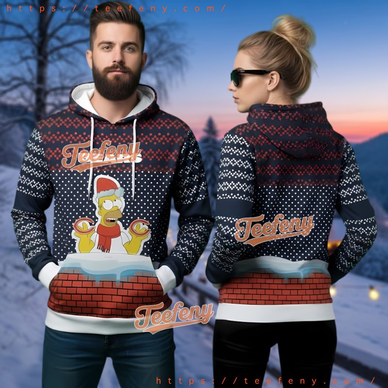 Chicago Bears Homer Simpson 3D Ugly Christmas Hoodie Navy Blue