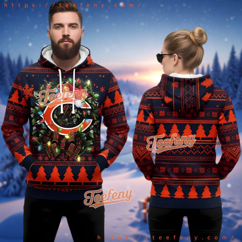 Chicago Bears Logo Light Ugly Christmas Hoodie 3D Fan Apparel