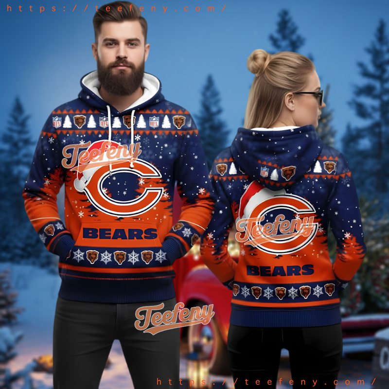 Chicago Bears Logo Wear Santa Hat 3D Ugly Hoodie