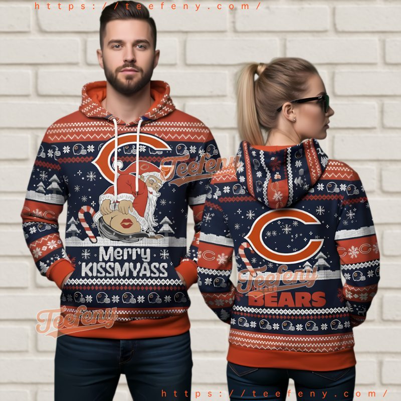 Chicago Bears Merry Kissmyass 3D Ugly Christmas Hoodie Funny Santa