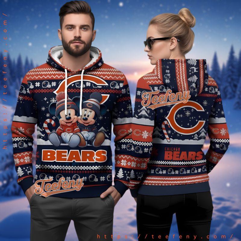 Chicago Bears Mickey Minnie Ugly Christmas 3D Hoodie Gift