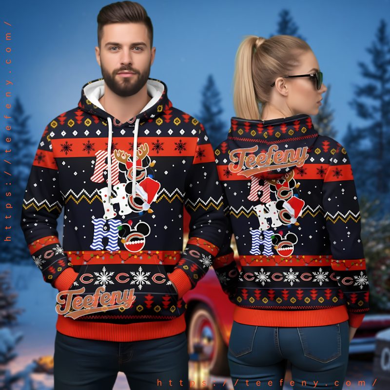 Chicago Bears Mickey Mouse Ugly Christmas 3D Hoodie Ho Ho Ho