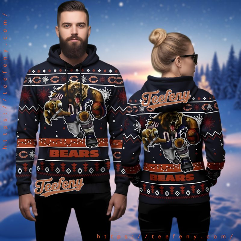 Chicago Bears Nfl Mascot Ugly Christmas 3D Hoodie Chicago Bears Nfl Mascot Ugly Christmas 3D Hoodie