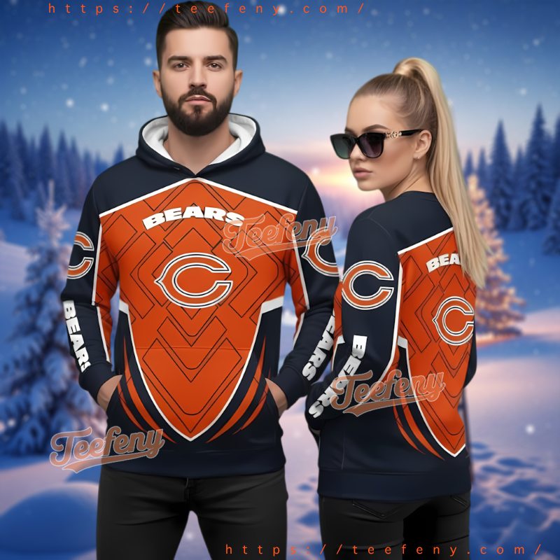 Chicago Bears Orange Blue 3D Hoodie Unique Design Gift Chicago Bears Orange Blue 3D Hoodie Unique Design Gift