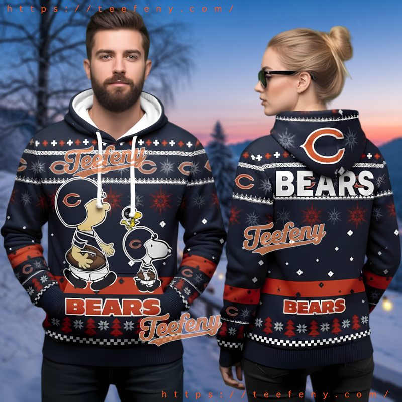Chicago Bears Peanuts Snoopy Christmas Ugly Hoodie 3D Navy Orange Chicago Bears Peanuts Snoopy Christmas Ugly Hoodie 3D Navy Orange