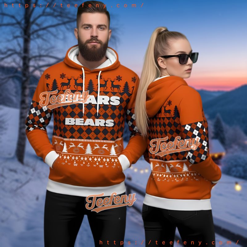 Chicago Bears Reindeer Argyle 3D Ugly Christmas Hoodie Chicago Bears Reindeer Argyle 3D Ugly Christmas Hoodie